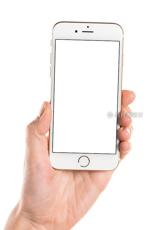左手拿着白色屏幕的金色iPhone 6